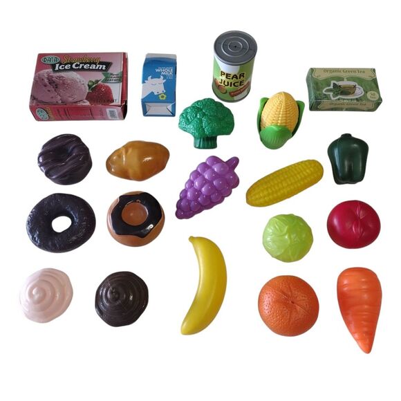 Pretend Play 20 pc Plastic Food Toy Lot Fruit Veggies Sweets Beverages - Picture 1 of 9